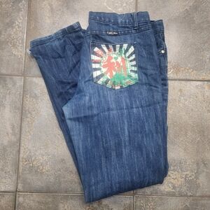 Vintage Y2K Paco Women's Size 11 32x31 Denim Dragon Embroidered Tapered Jeans